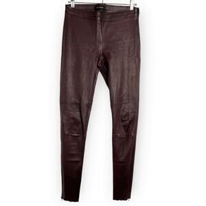 Mackage Lamb Leather Skinny Leg Pants SIZE 8 Maroon Leggings Side Zip Canada